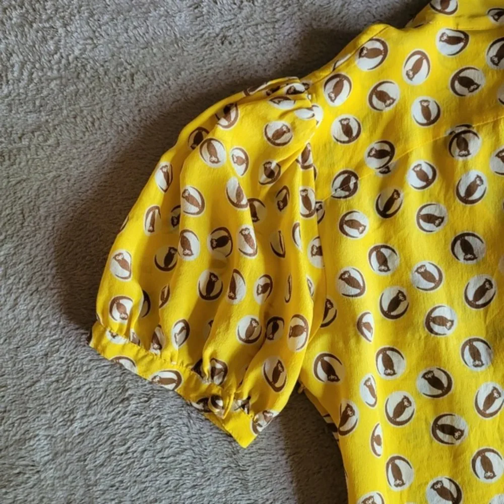 Anthro Girls From Savoy Lemon Liftoff owl print blouse size 8 - Picture 9 of 15
